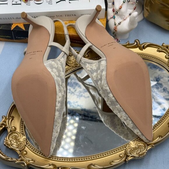 🆕 KURT GEIGER LONDON 🧿 NWOB Belgravia Floral Mesh Sling Back Heel, Cream Sz 7 - Picture 14 of 15